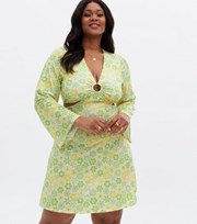 New Look Curves Green Floral Ring Mini Dress
